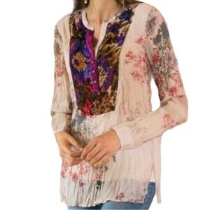 Soft Surroundings Floral Velvet Burnout Aria Tunic Top Size M Boho
